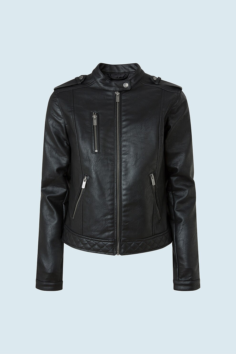 Pepe Jeans London, Jacheta de piele ecologica cu buzunare multiple, Negru
