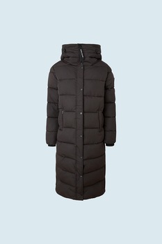 Pepe Jeans London, Geaca lunga cu gluga, Maro Pepe Jeans London, Geaca lunga cu gluga, Maro