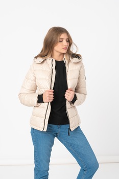 Pepe Jeans London, Geaca cu vatelina si gluga detasabila Camille, Bej deschis Pepe Jeans London, Geaca cu vatelina si gluga detasabila Camille, Bej deschis