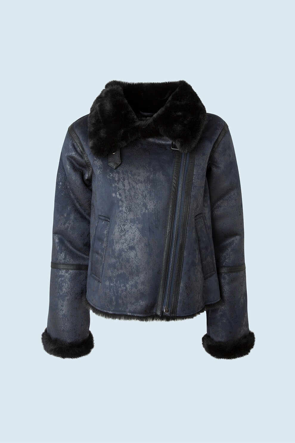 Pepe Jeans London, Geaca cu inchidere asimetrica, Bleumarin inchis, S