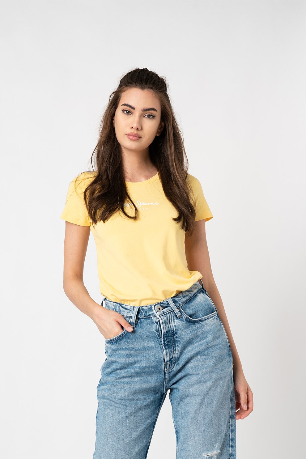 Pepe Jeans London, Tricou cu imprimeu logo Virginia, Gaben pai/Alb