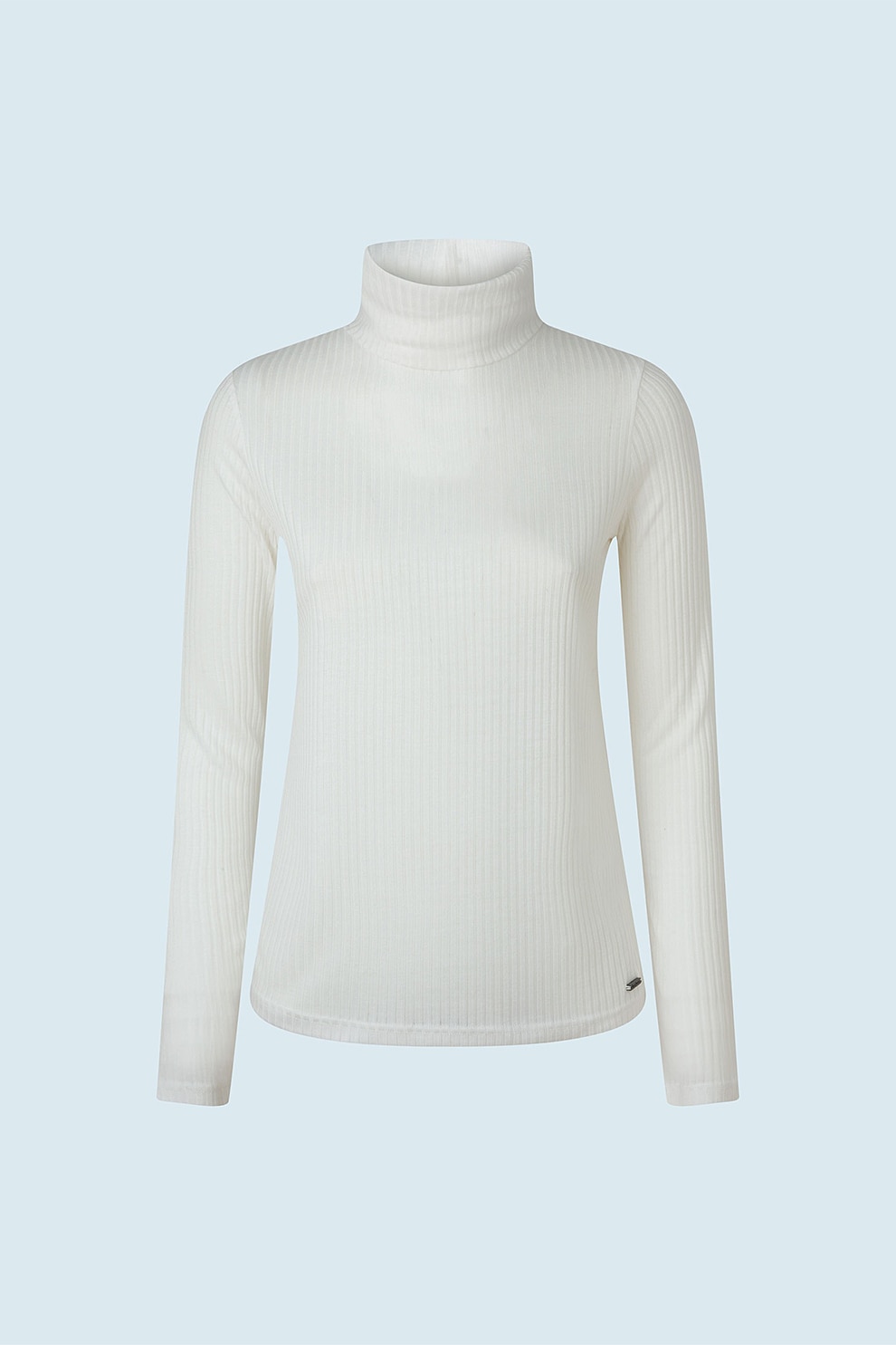 Pepe Jeans London, Pulover cu guler inalt si aspect striat, Alb prafuit