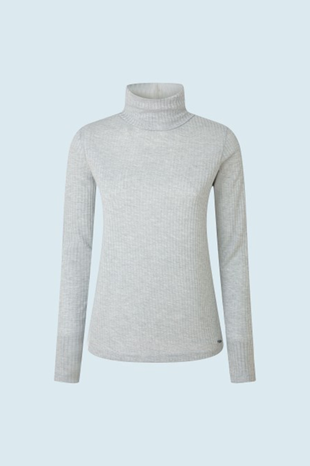 Pepe Jeans London, Pulover cu guler inalt si aspect striat, Gri deschis