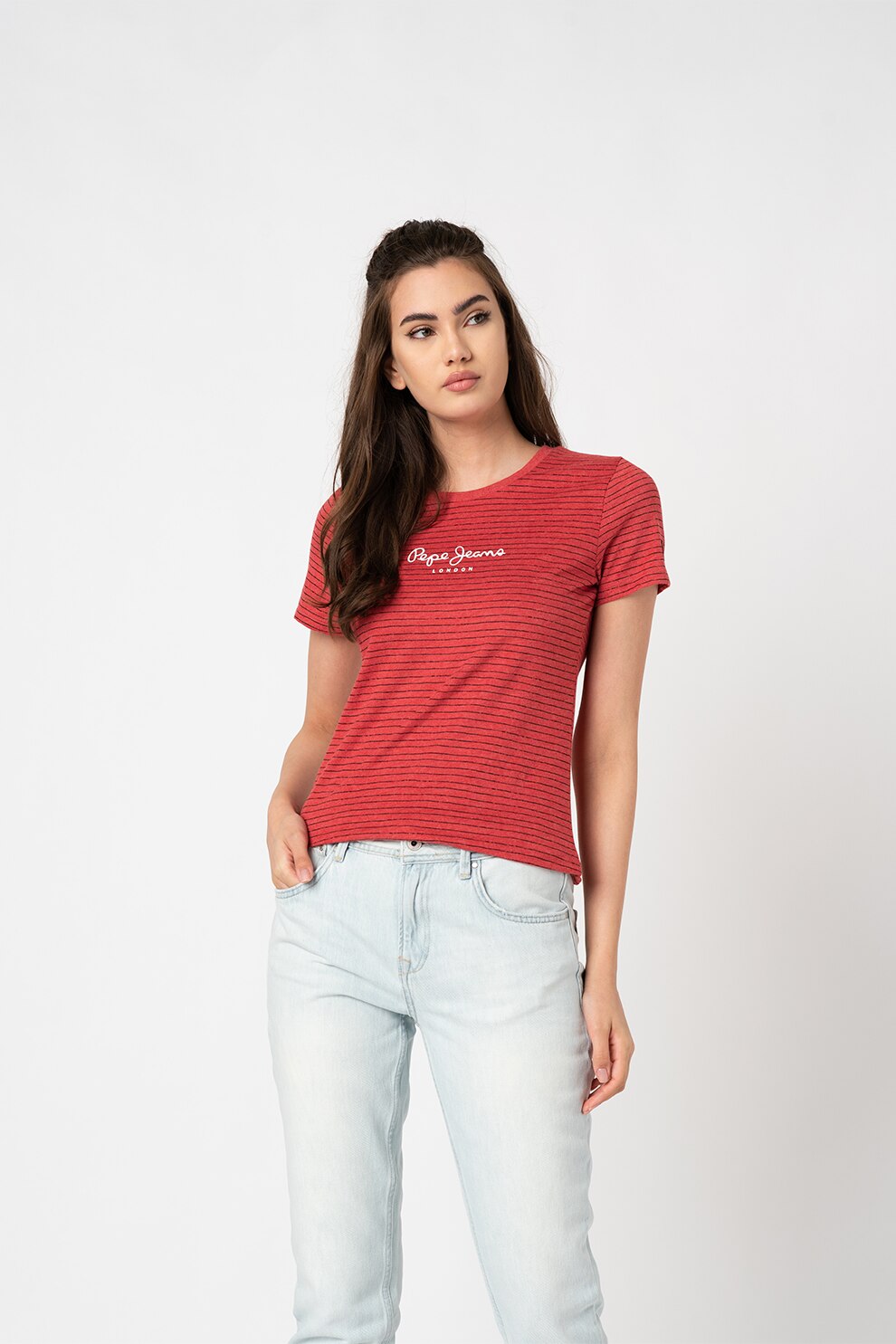 Pepe Jeans London, Tricou cu imprimeu Mahsa, Rosu/Negru/Alb