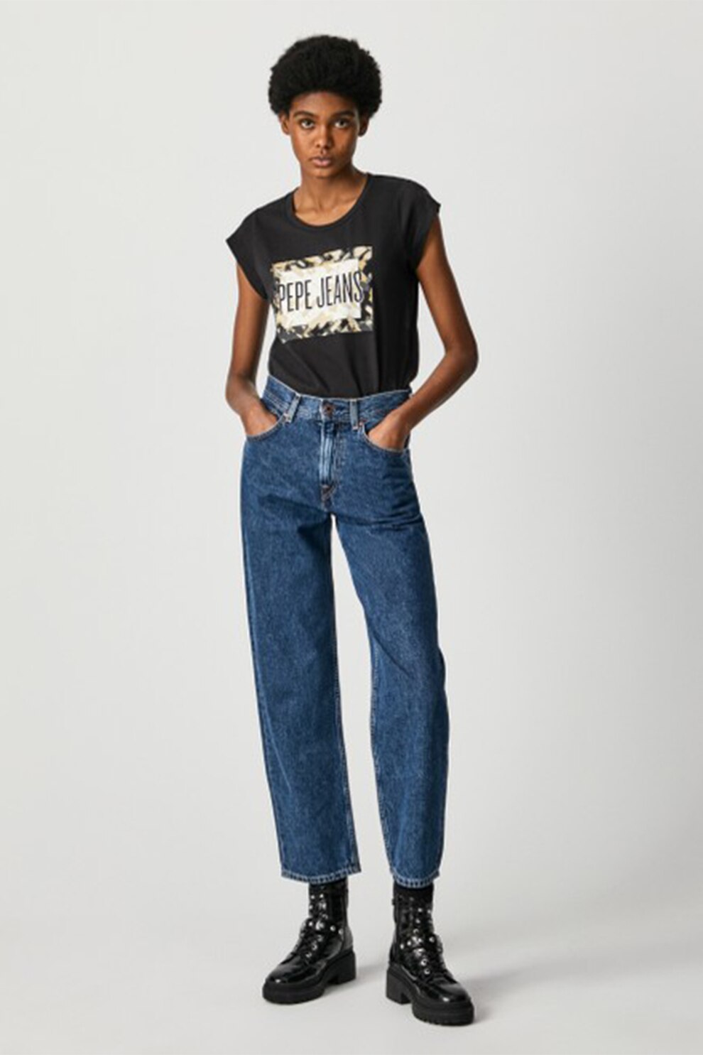 Pepe Jeans London, Tricou din amestec de modal, cu logo, Negru
