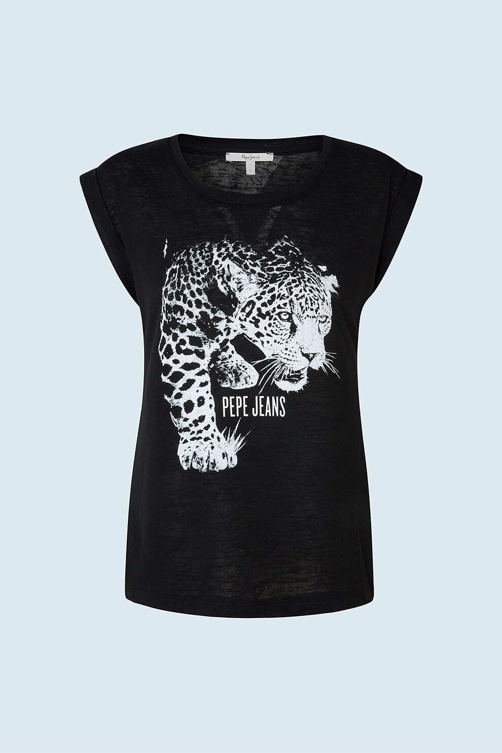 Pepe Jeans London, Tricou cu decolteu rotund si imprimeu grafic, Negru/Alb