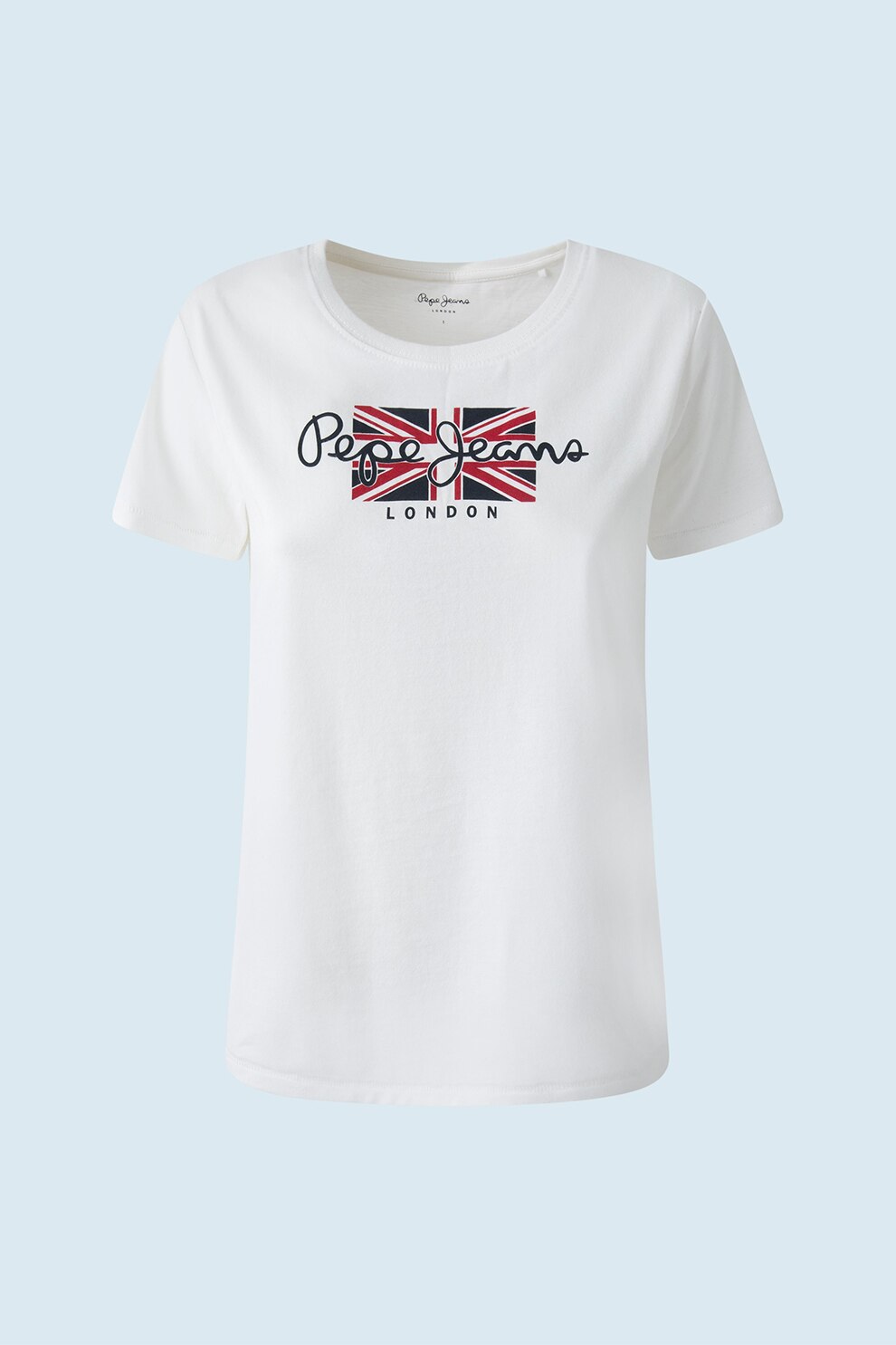 Pepe Jeans London, Tricou cu decolteu la baza gatului si logo Zaidas, Alb optic/Negru/Rosu