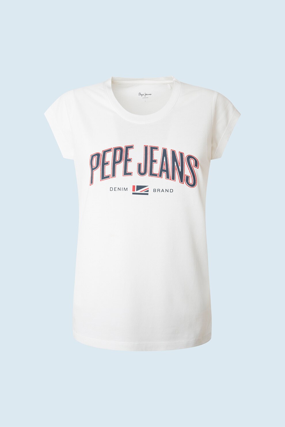 Pepe Jeans London, Tricou din amestec de modal cu logo, Alb/Bleumarin/Rosu