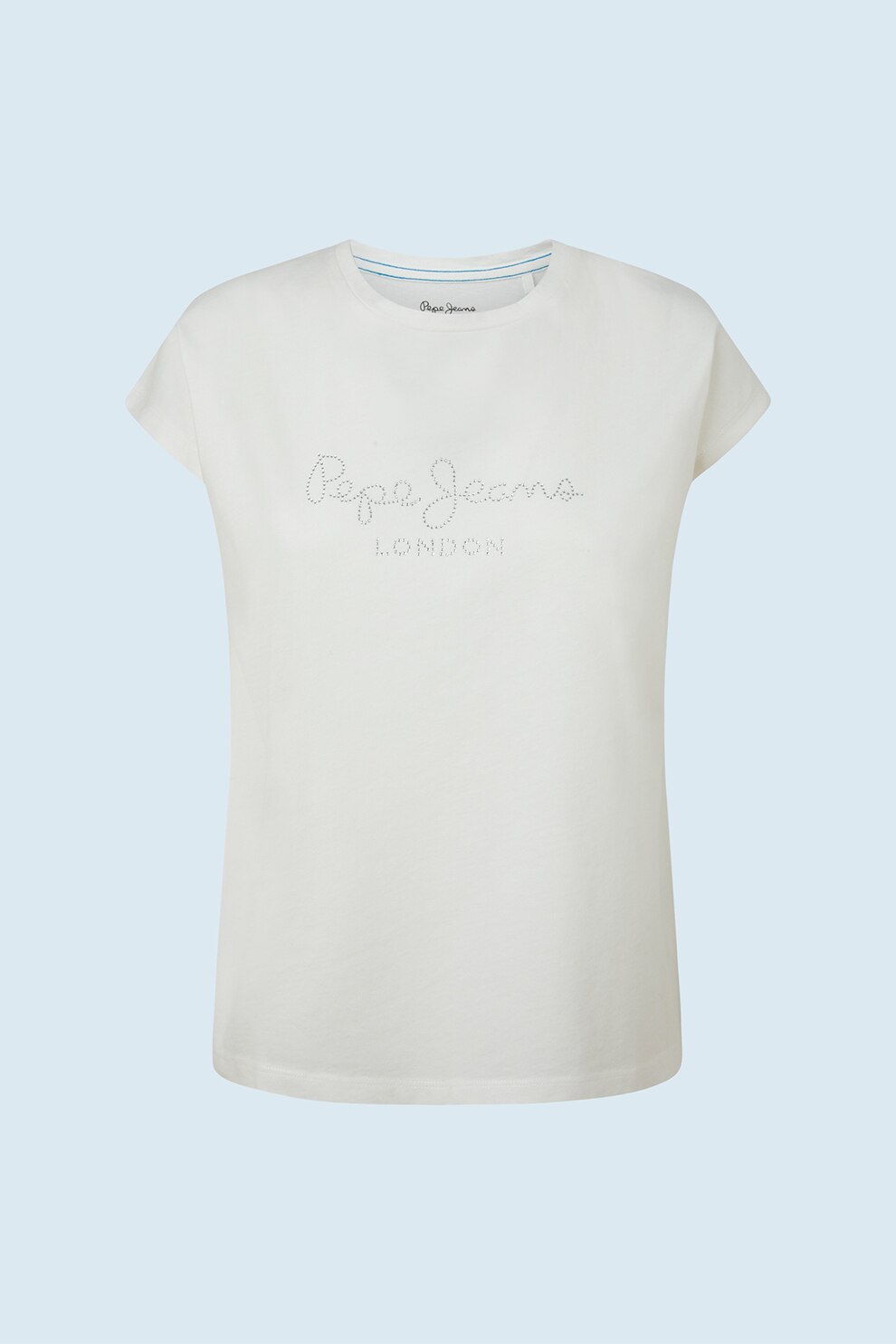 Pepe Jeans London, Tricou cu logo din strasuri Bonnie, Alb prafuit