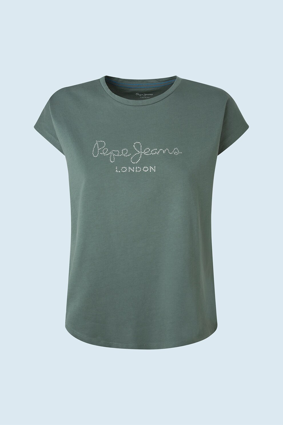 Pepe Jeans London, Tricou cu logo din strasuri Bonnie, Verde feriga