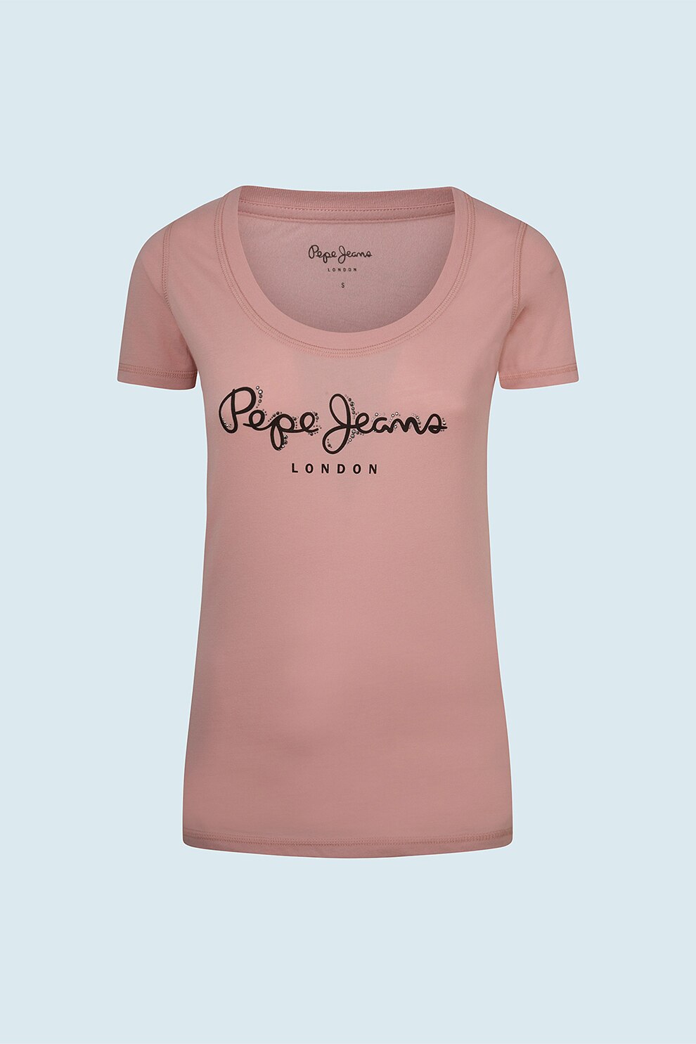 Pepe Jeans London, Tricou de jerseu cu strasuri, Rosu stins/Negru