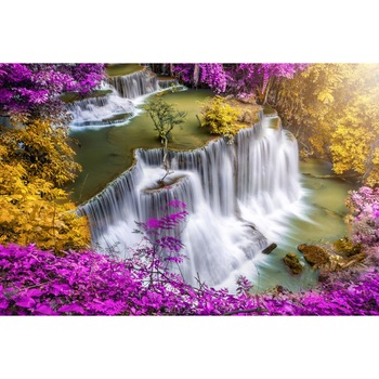 Fototapet de perete autoadeziv si lavabil Cascada45 Cascada in padurea galbena, mov, 270 x 200 cm Fototapet de perete autoadeziv si lavabil Cascada45 Cascada in padurea galbena, mov, 270 x 200 cm