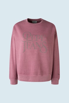 Pepe Jeans London, Bluza sport lejera cu logo cu tinte, Roz inchis/Argintiu