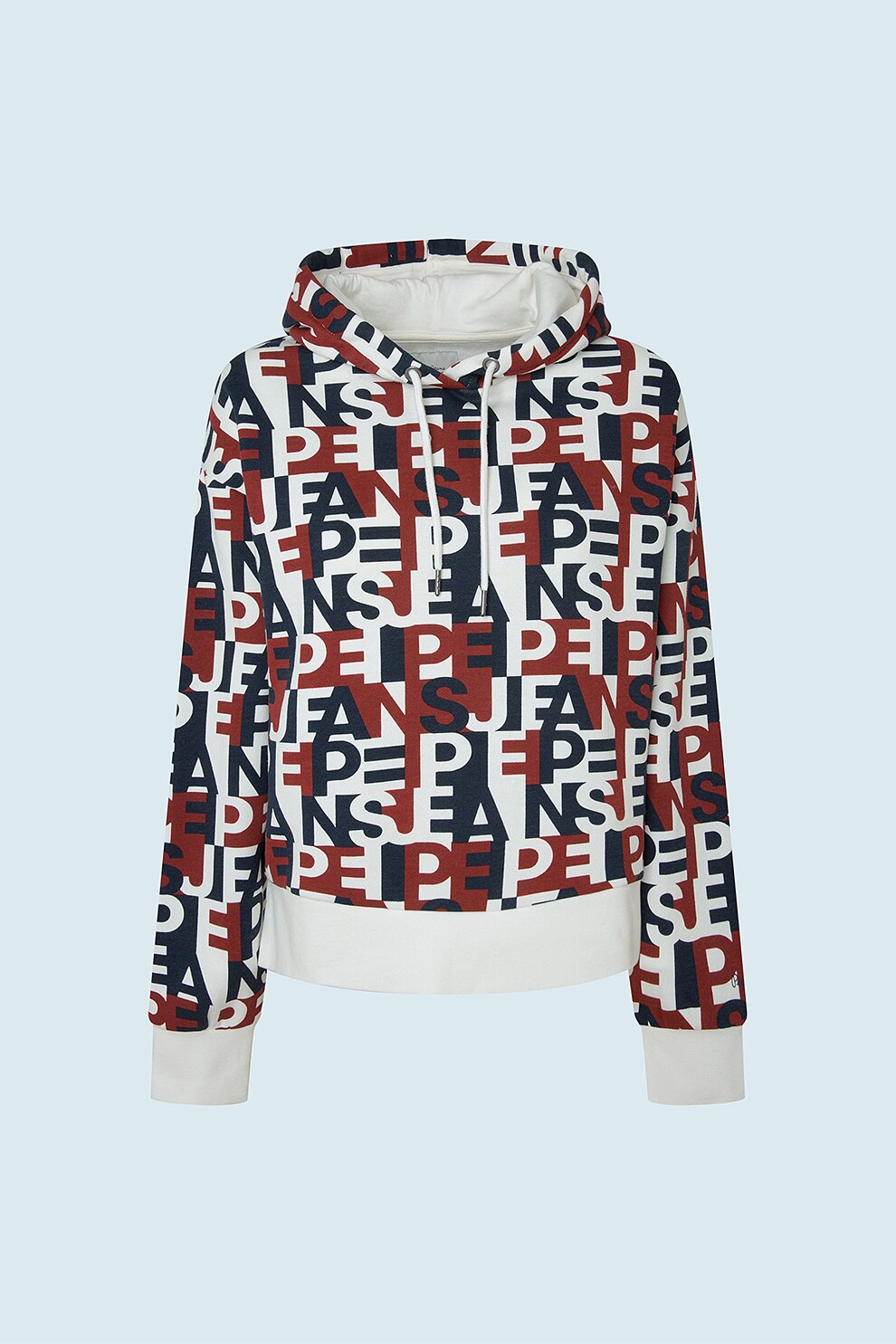 Pepe Jeans London, Hanorac colorblock cu model logo, Alb/Bleumarin inchis/Rosu inchis