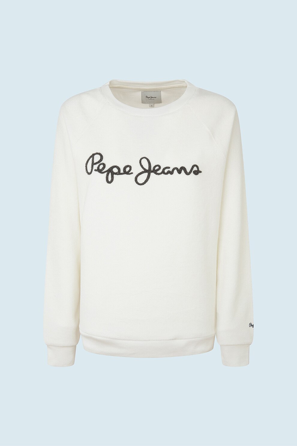 Pepe Jeans London, Bluza sport cu maneci raglan si aplicatie cu logo, Alb/Negru