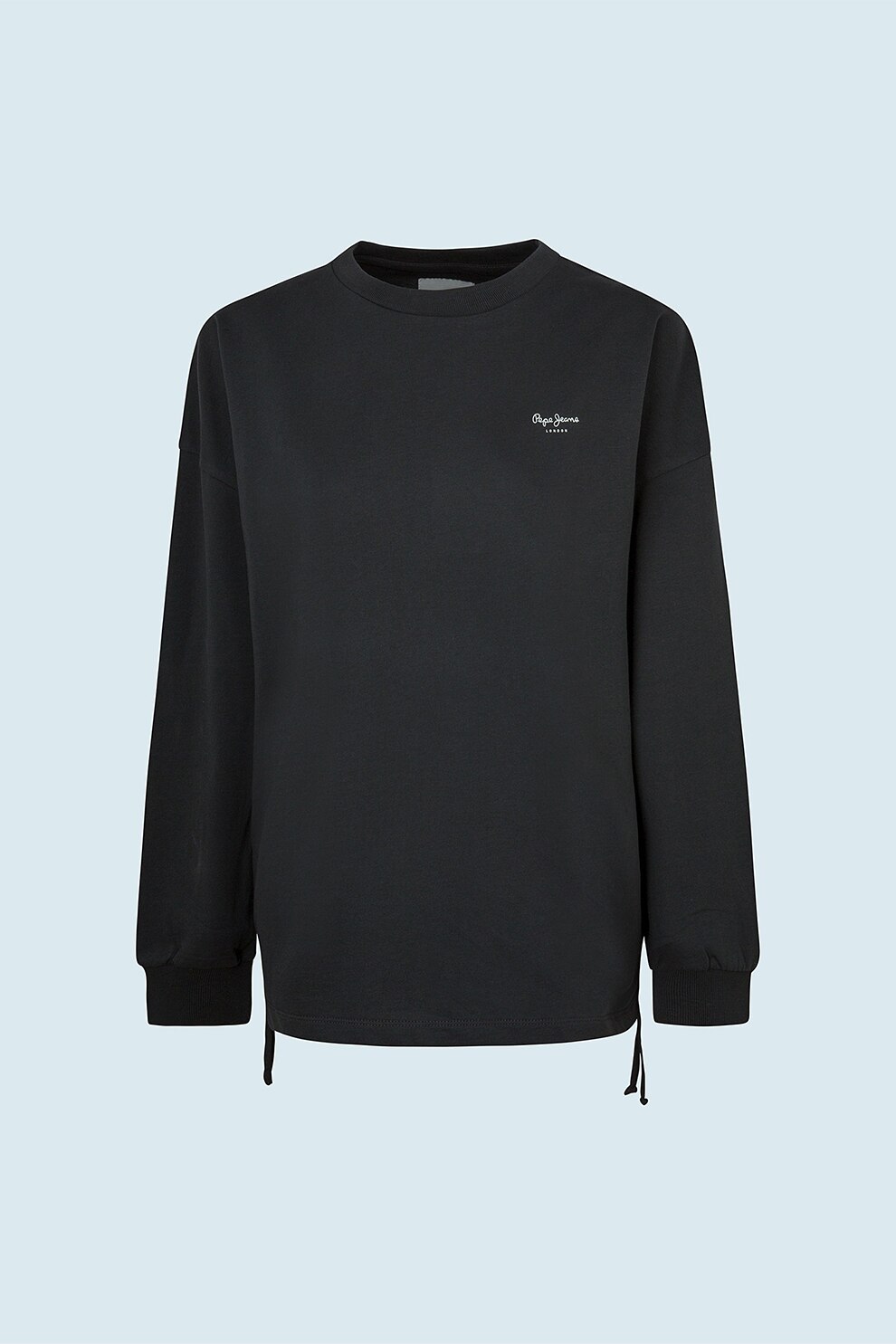 Pepe Jeans London, Bluza cu decolteu la baza gatului si maneci cazute, Negru stins
