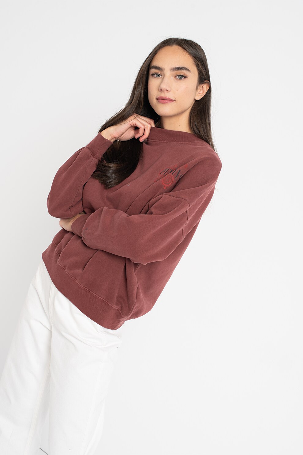 Pepe Jeans London, Bluza sport cu maneci cazute, Rosu stins