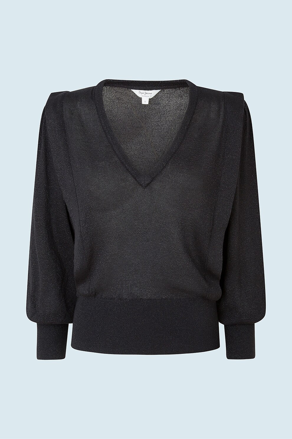 Pepe Jeans London, Pulover tricotat fin cu insertii de lurex, Negru