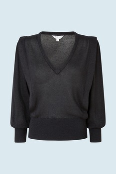 Pepe Jeans London, Pulover tricotat fin cu insertii de lurex, Negru Pepe Jeans London, Pulover tricotat fin cu insertii de lurex, Negru