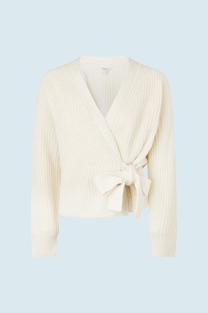 Pepe Jeans London, Cardigan din amestec de lana cu prindere laterala, Alb prafuit Pepe Jeans London, Cardigan din amestec de lana cu prindere laterala, Alb prafuit