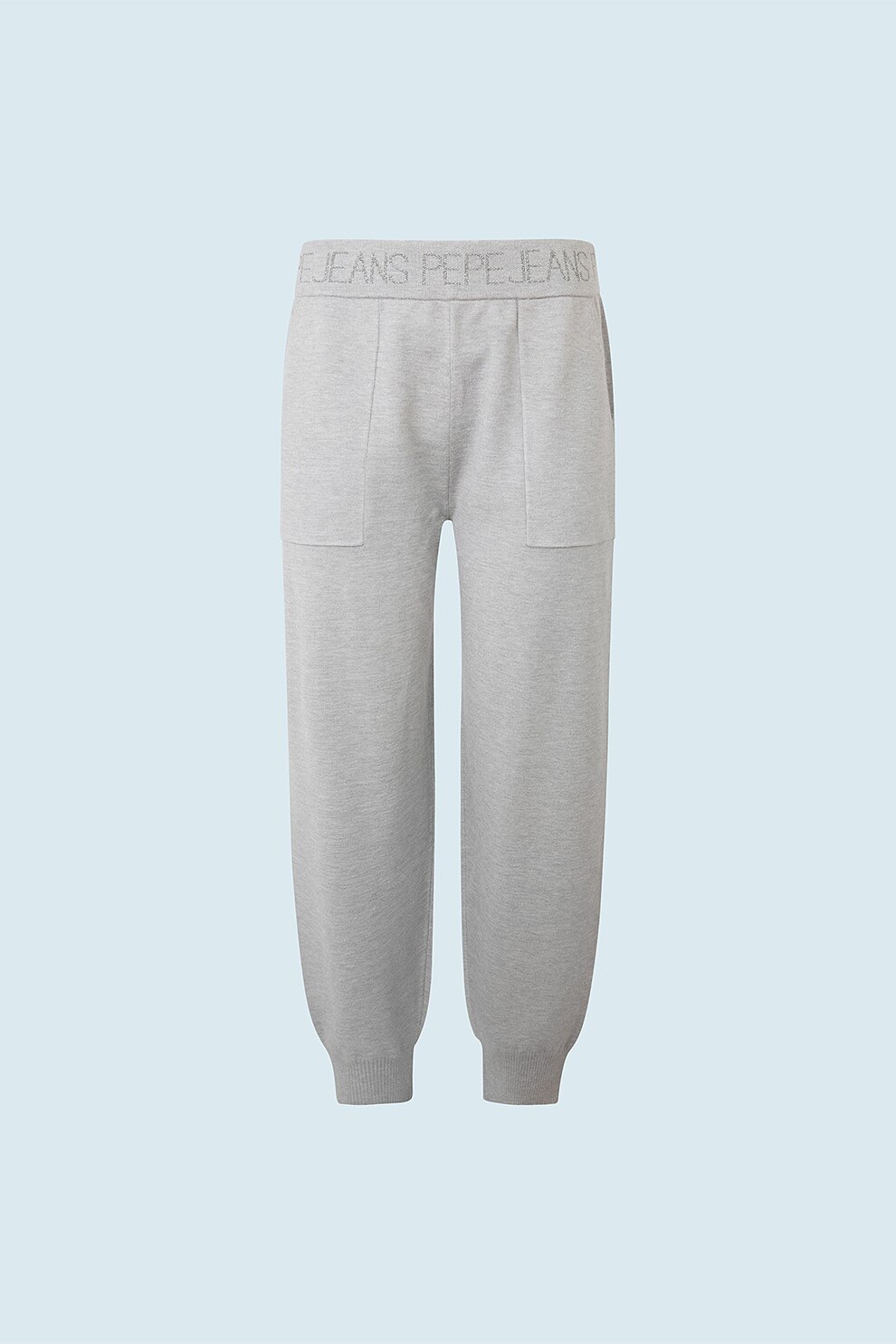 Pepe Jeans London, Pantaloni sport cu banda in talie din lurex, cu logo, Gri melange