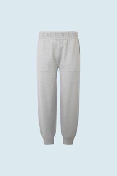 Pepe Jeans London, Pantaloni sport cu banda in talie din lurex, cu logo, Gri melange Pepe Jeans London, Pantaloni sport cu banda in talie din lurex, cu logo, Gri melange