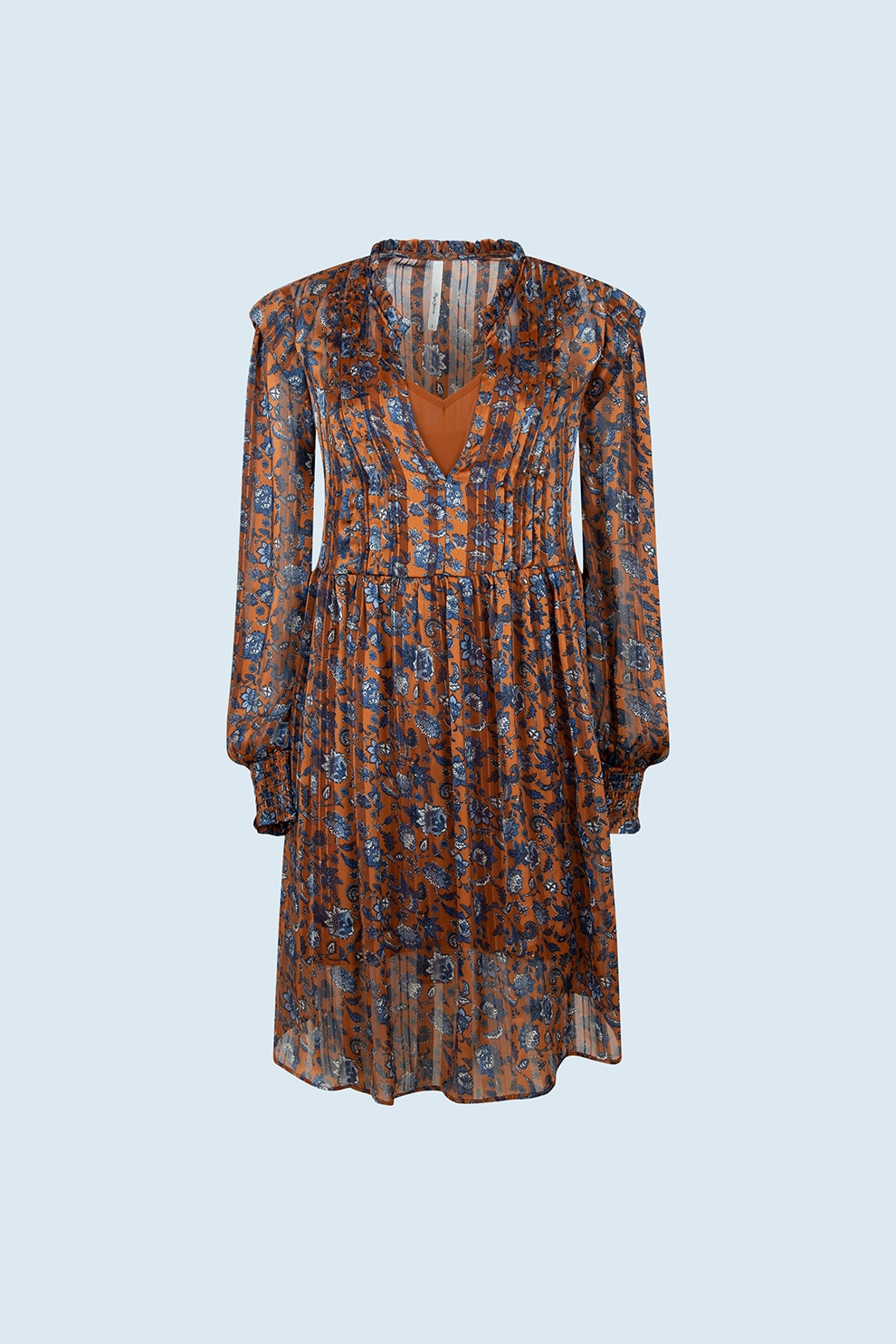 Pepe Jeans London, Rochie-tunica cu model floral, Maro scortisoara/Bleu