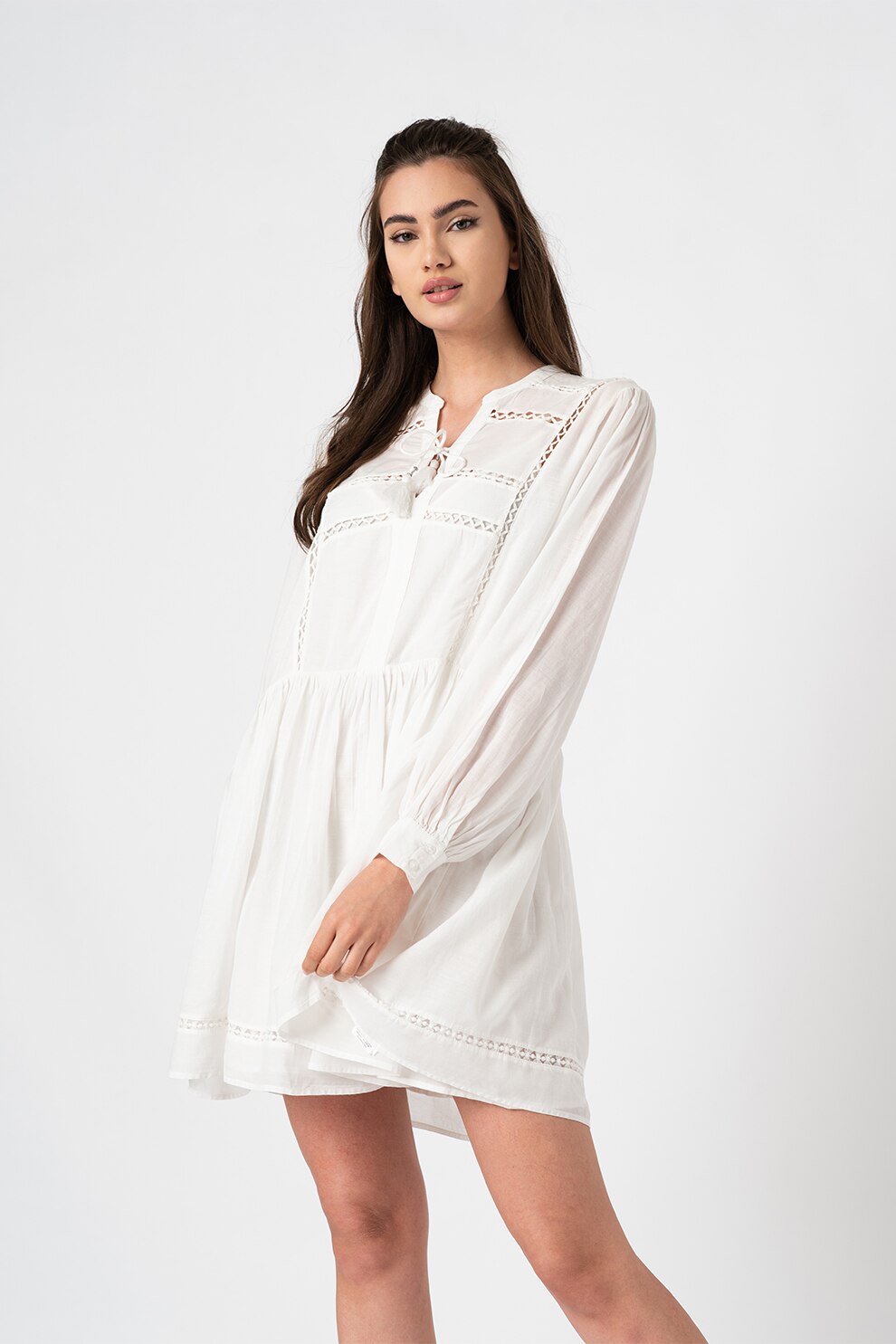 Pepe Jeans London, Rochie mini cu detalii decupate Ava, Alb