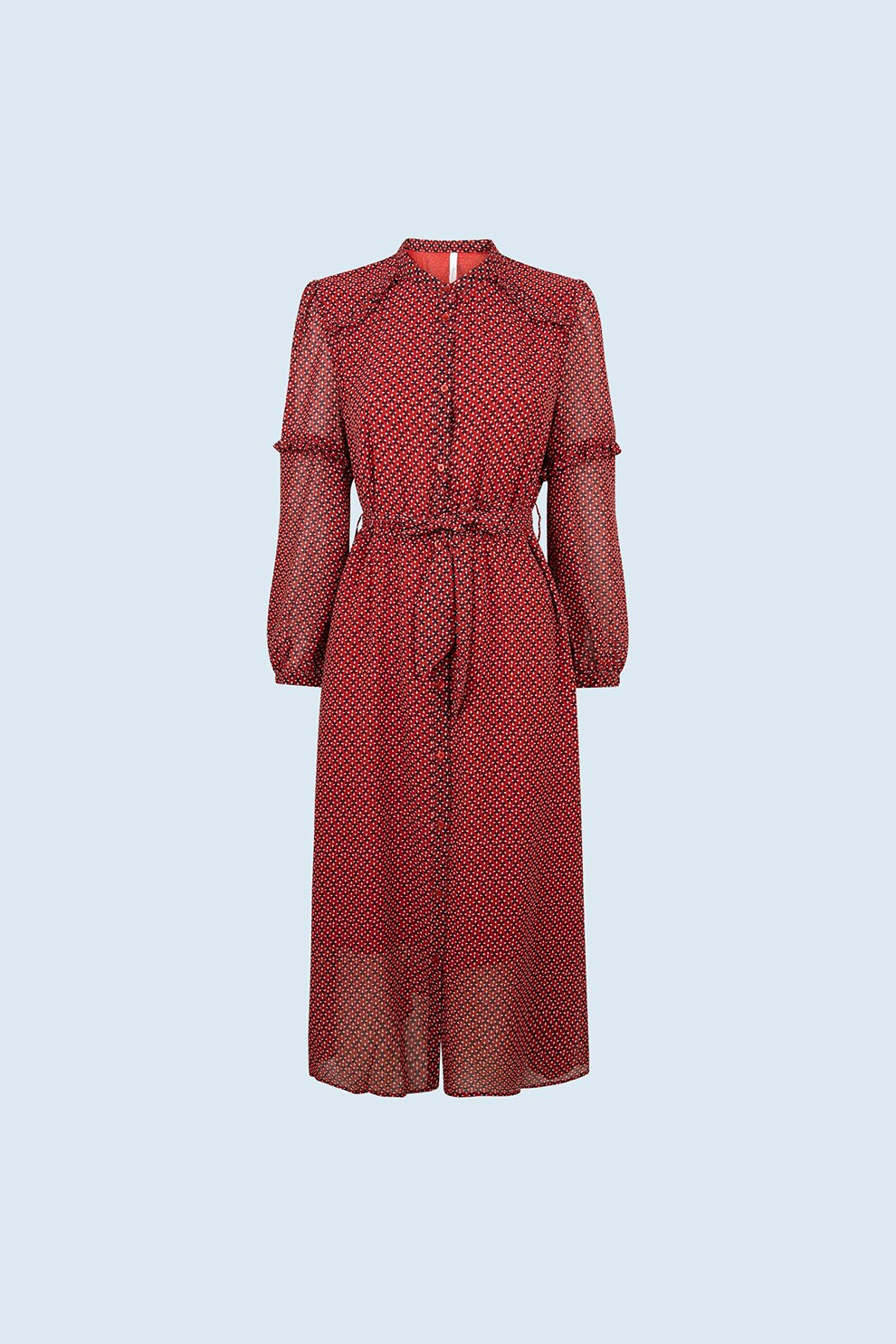 Pepe Jeans London, Rochie-camasa cu model geometric, Rosu/Alb/Negru