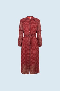 Pepe Jeans London, Rochie-camasa cu model geometric, Rosu/Alb/Negru Pepe Jeans London, Rochie-camasa cu model geometric, Rosu/Alb/Negru