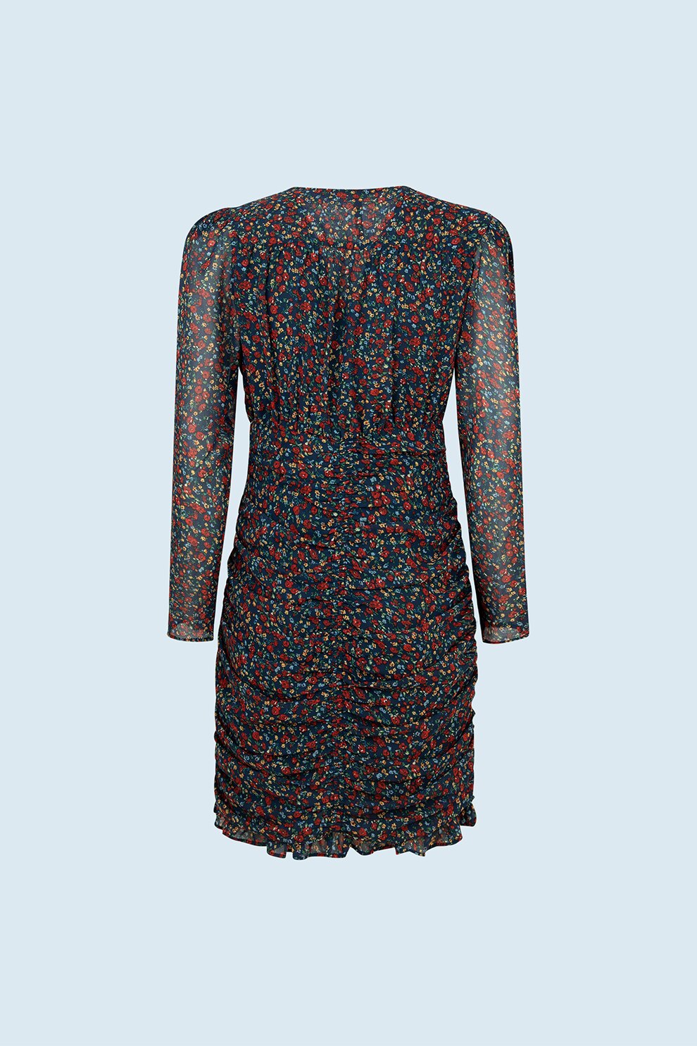 Pepe Jeans London, Rochie bodycon scurta cu aspect cu fronseuri, Albastru petrol/Rosu/Verde