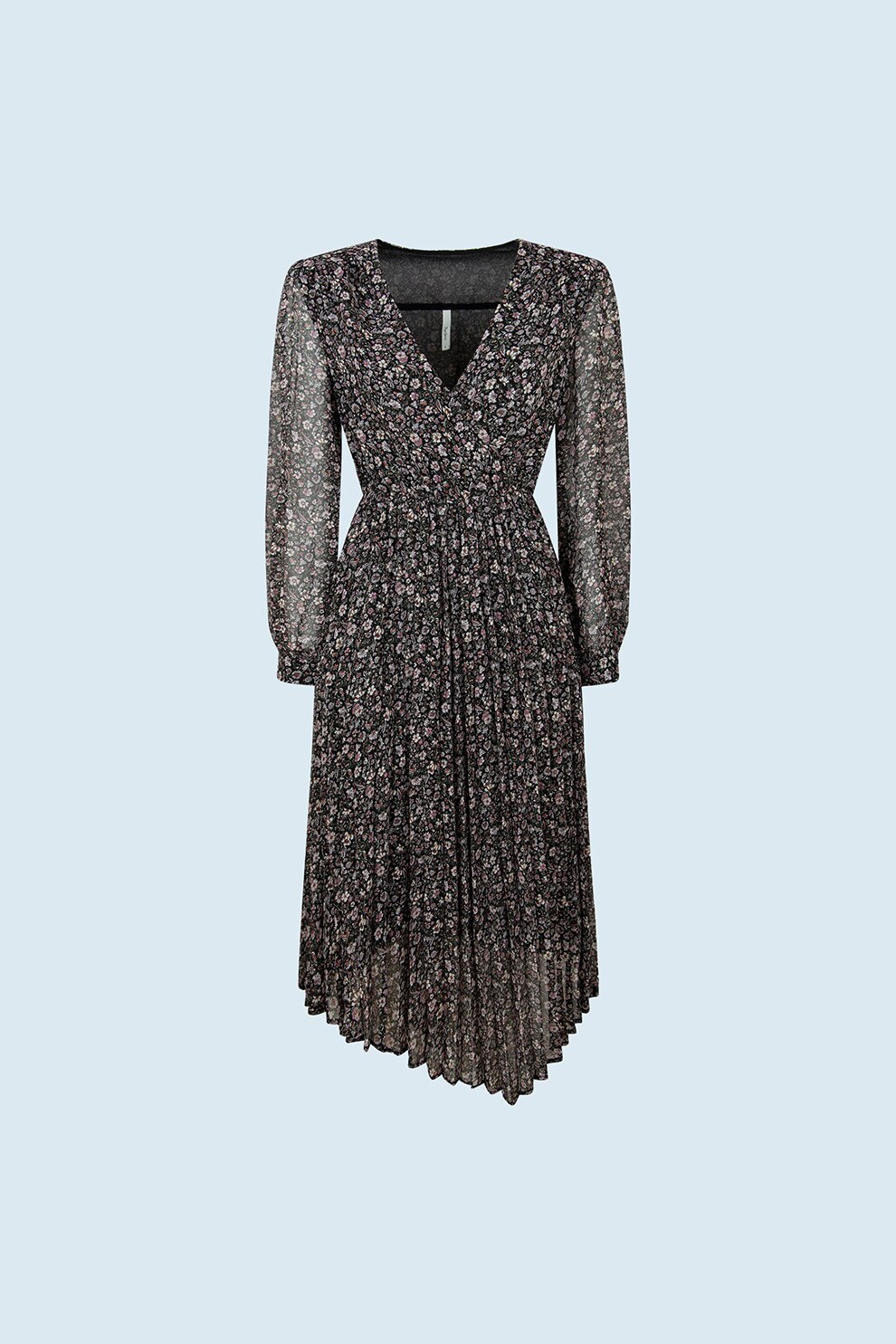 Pepe Jeans London, Rochie midi asimetrica, Negru/Verde sparanghel/Lila