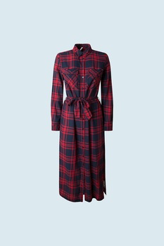 Pepe Jeans London, Rochie-camasa cu model in carouri, Bleumarin/Rosu, S Pepe Jeans London, Rochie-camasa cu model in carouri, Bleumarin/Rosu, S