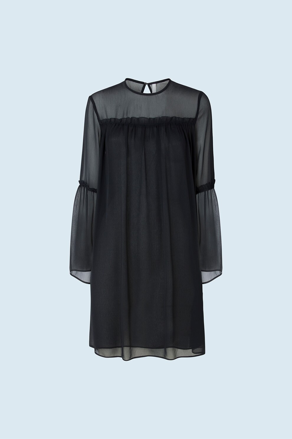 Pepe Jeans London, Rochie scurta vaporoasa cu strat exterior transparent, Negru