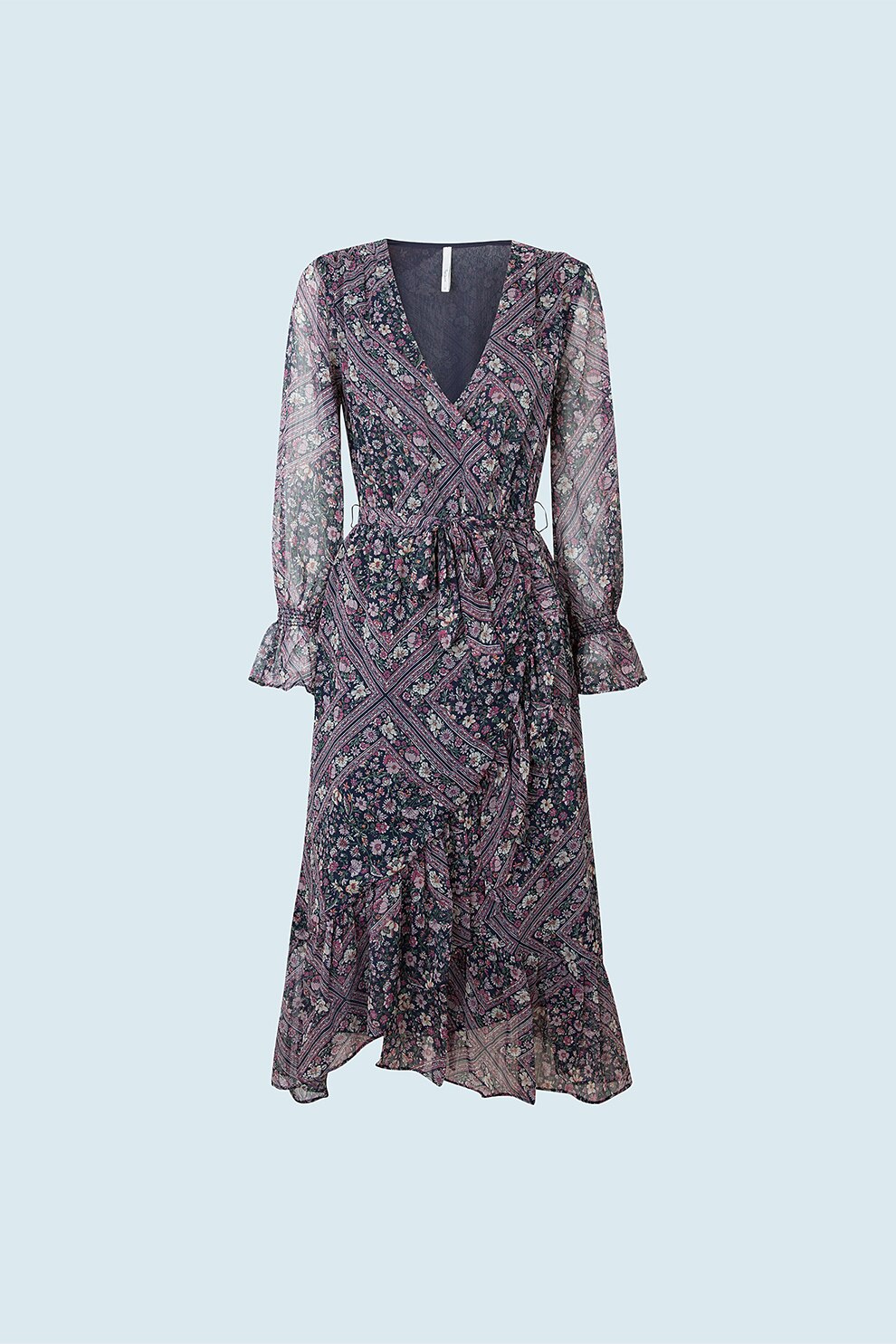 Pepe Jeans London, Rochie midi cu model floral, Bleumarin/Lila/Verde