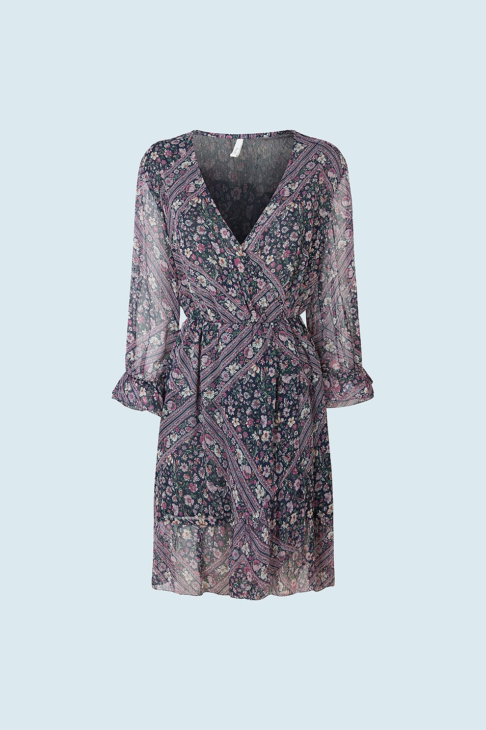 Pepe Jeans London, Rochie scurta cu model floral, Bleumarin/Lila/Verde