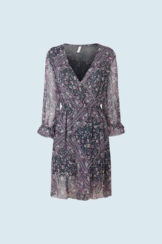 Pepe Jeans London, Rochie scurta cu model floral, Bleumarin/Lila/Verde Pepe Jeans London, Rochie scurta cu model floral, Bleumarin/Lila/Verde