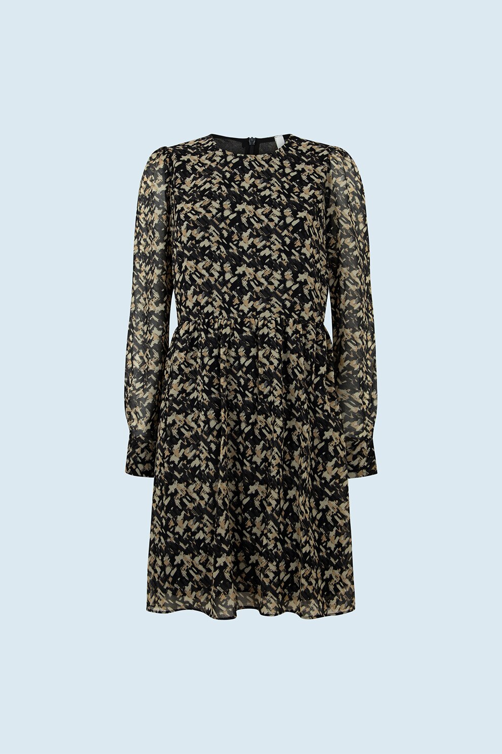 Pepe Jeans London, Rochie scurta evazata cu model abstract, Negru/Verde sparanghel/Verde pal