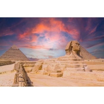 Fototapet de perete autoadeziv si lavabil Natura163 Apus de soare peste Sphinx, 270 x 200 cm Fototapet de perete autoadeziv si lavabil Natura163 Apus de soare peste Sphinx, 270 x 200 cm