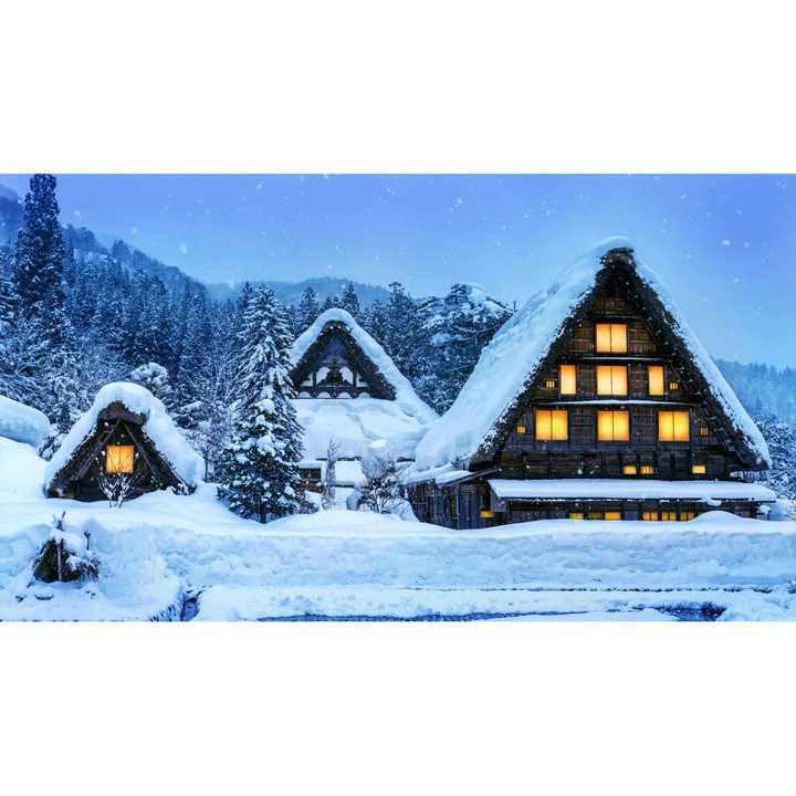 Стикер за тапети Natura176 Село в планината през зимата, 220 х 135 см