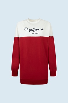 Pepe Jeans London, Rochie tip bluza sport cu imprimeu logo, Rosu/Alb/Negru Pepe Jeans London, Rochie tip bluza sport cu imprimeu logo, Rosu/Alb/Negru