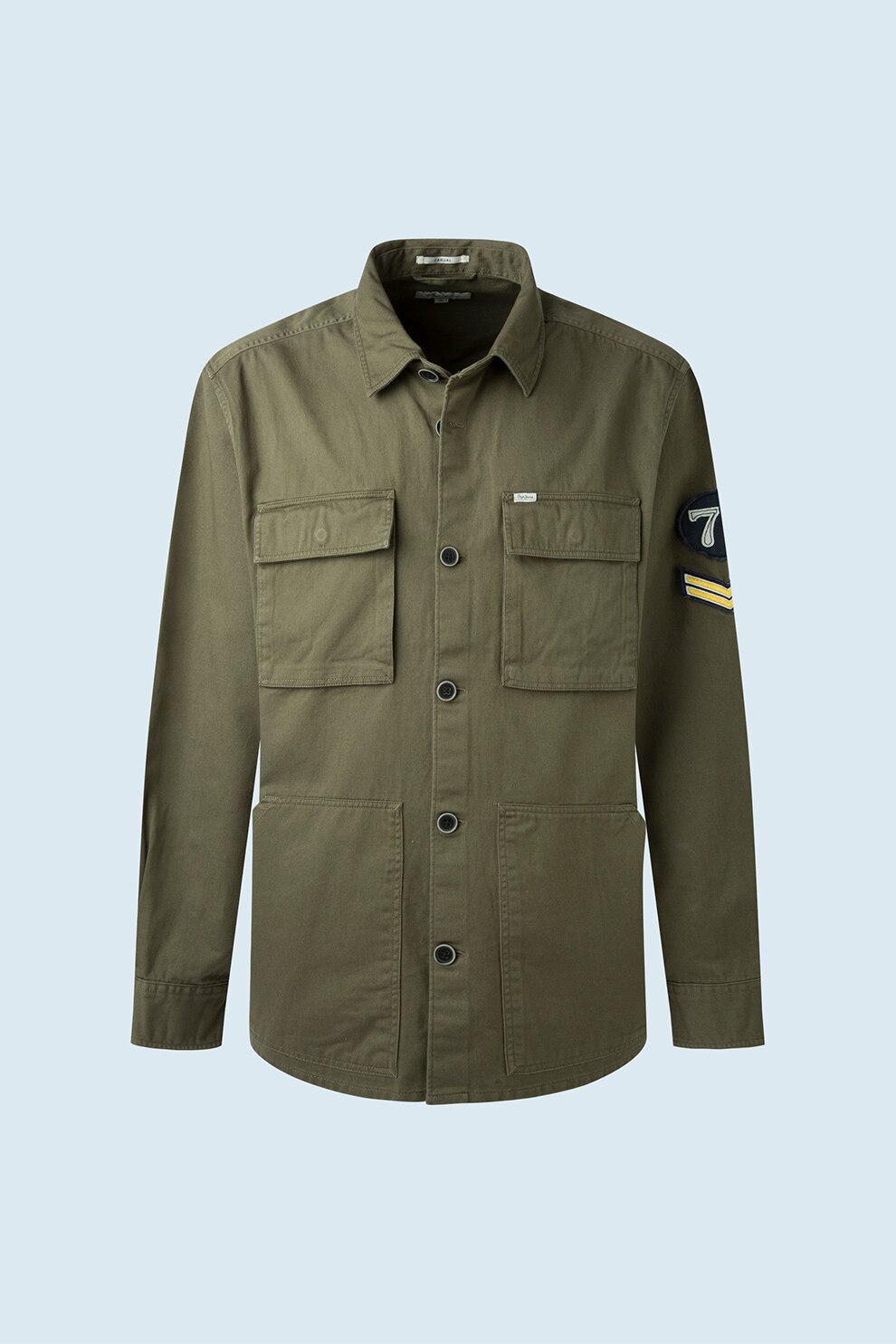 Pepe Jeans London, Camasa cu buzunare cu clapa pe piept, Verde militar