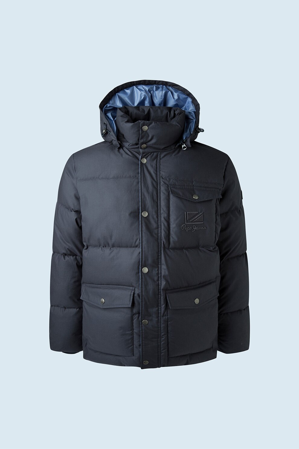 Pepe Jeans London, Jacheta impermeabila cu gluga detasabila, Bleumarin inchis