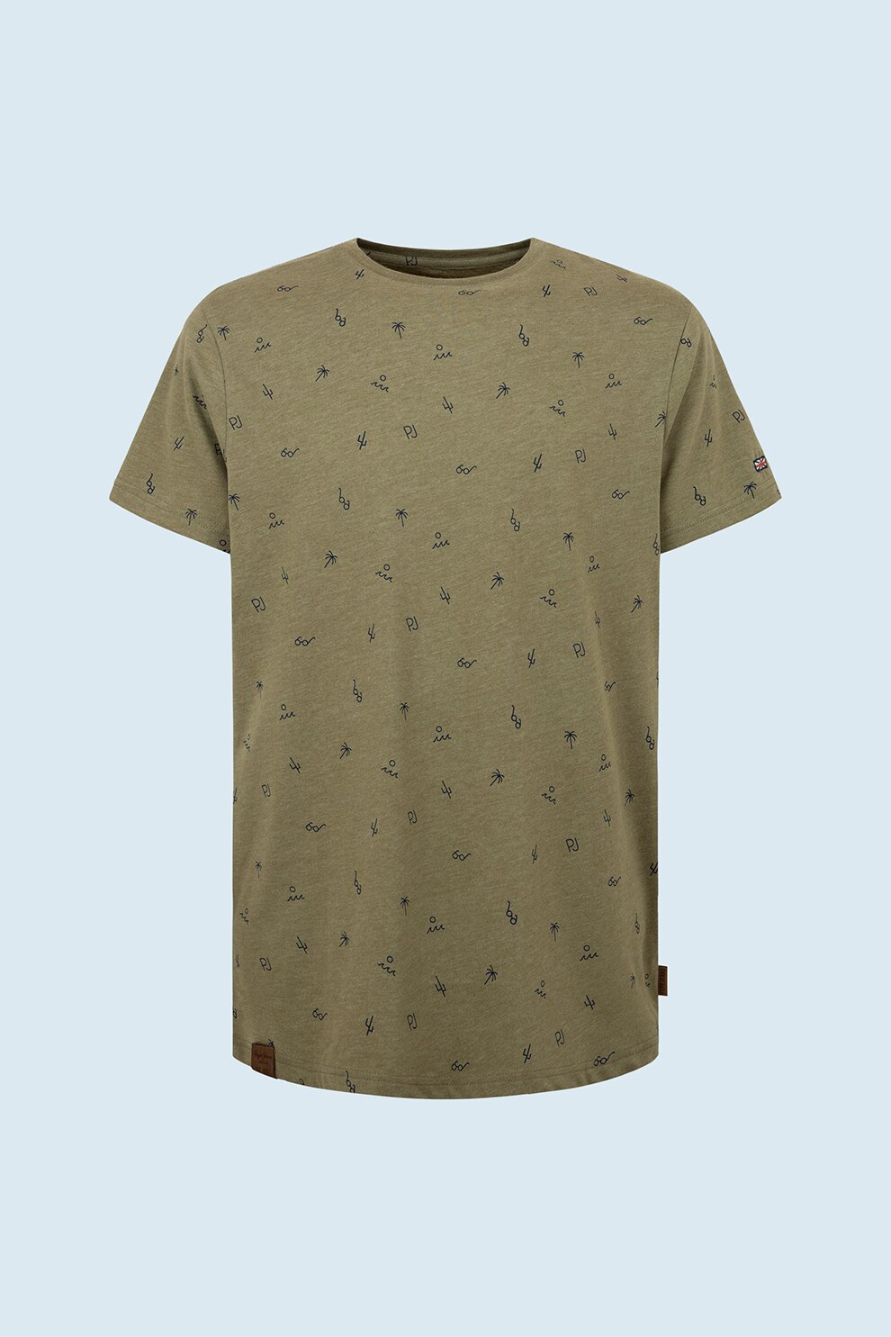 Pepe Jeans London, Tricou cu decolteu la baza gatului si imprimeu Lynch, Verde sparanghel/Bleumarin