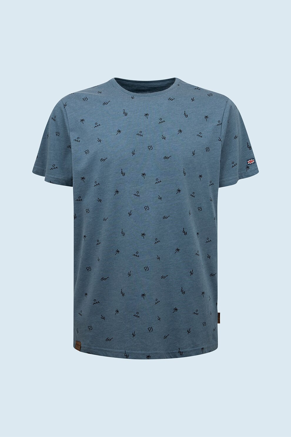 Pepe Jeans London, Tricou cu decolteu la baza gatului si imprimeu Lynch, Albastru prafuit/Bleumarin