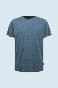 Pepe Jeans London, Tricou cu decolteu la baza gatului si imprimeu Lynch, Albastru prafuit/Bleumarin Pepe Jeans London, Tricou cu decolteu la baza gatului si imprimeu Lynch, Albastru prafuit/Bleumarin