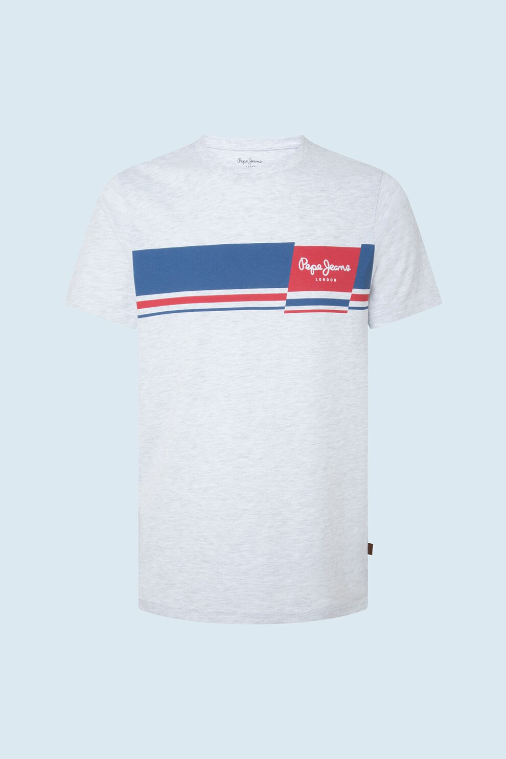Pepe Jeans London, Tricou regular fit cu decolteu la baza gatului Kade, Alb optic/albastru/rosu