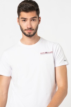 Pepe Jeans London, Tricou cu decolteu la baza gatului Ramon, Alb Pepe Jeans London, Tricou cu decolteu la baza gatului Ramon, Alb