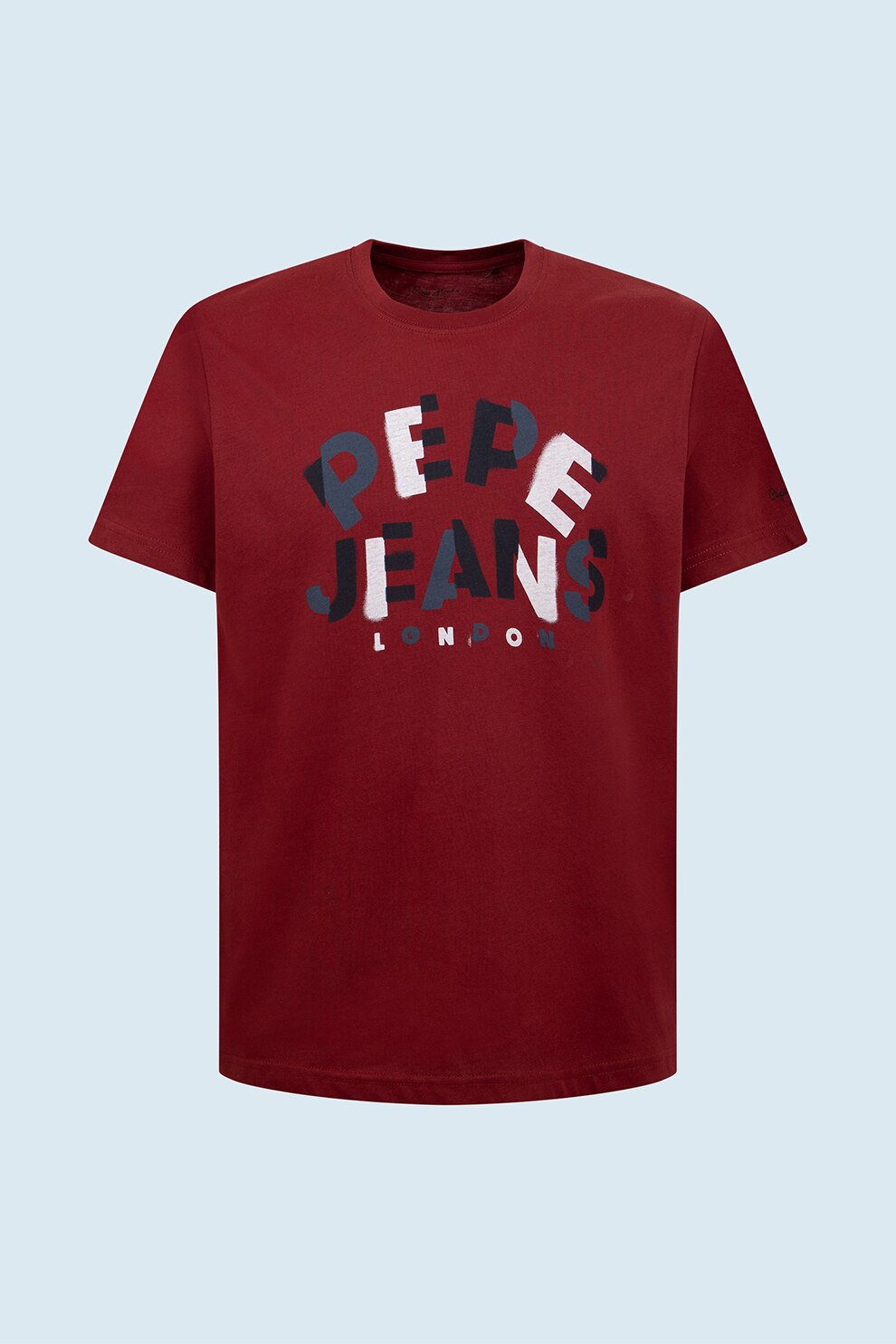 Pepe Jeans London, Tricou cu imprimeu logo Raphael, Rosu Bordeaux/Alb/Bleumarin