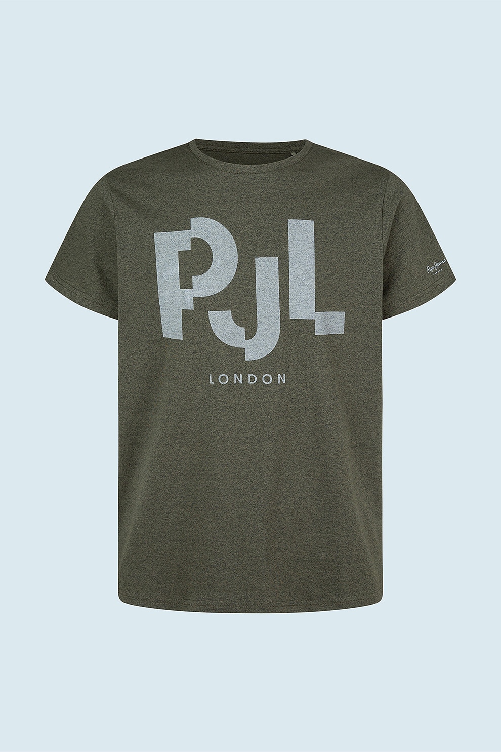 Pepe Jeans London, Tricou din amestec de bumbac cu logo, Verde militar/Gri deschis